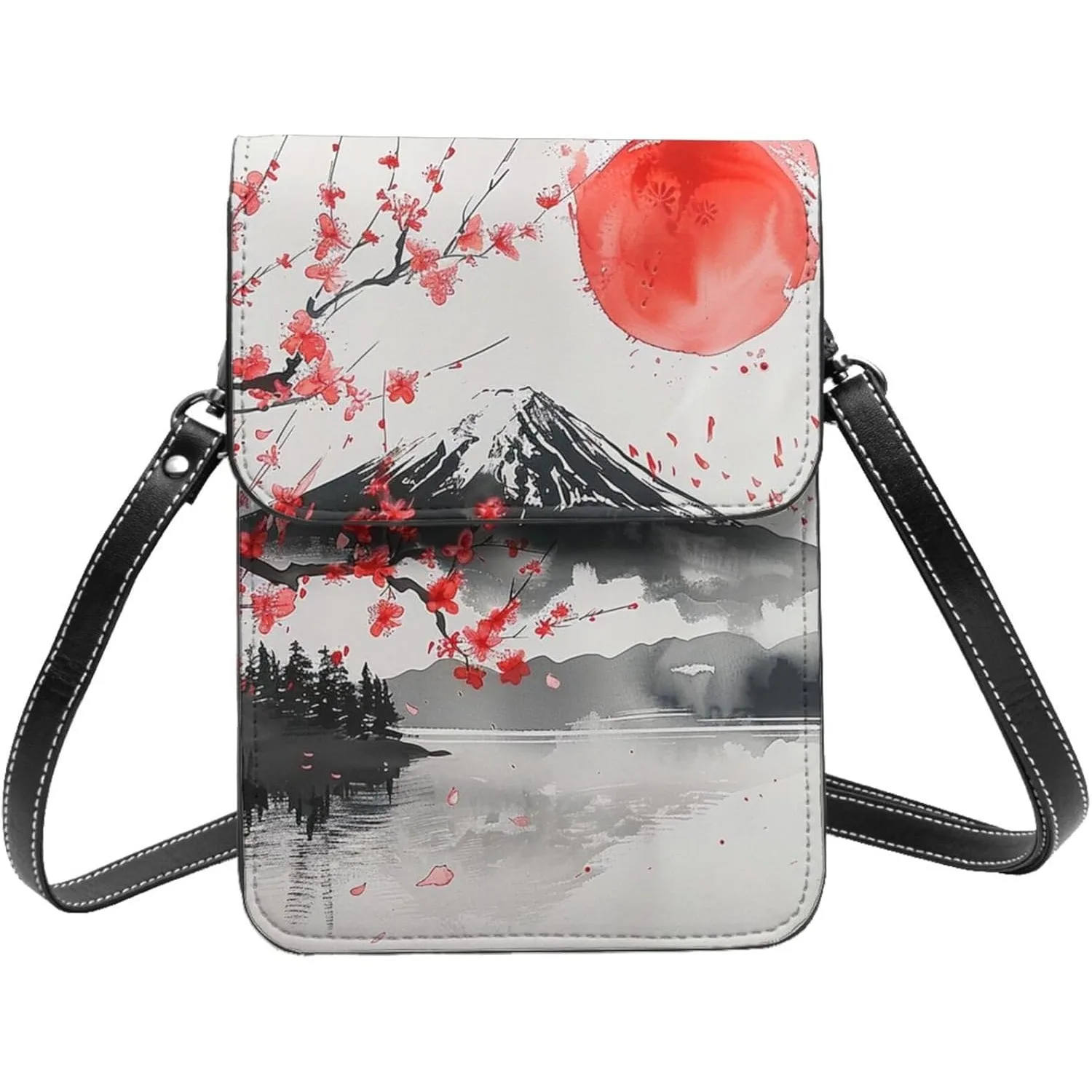 

Mountain With Cherry Blossoms Red Sun Asian Japanese Crossbody Cell Phone Purse For Women Teen Girls