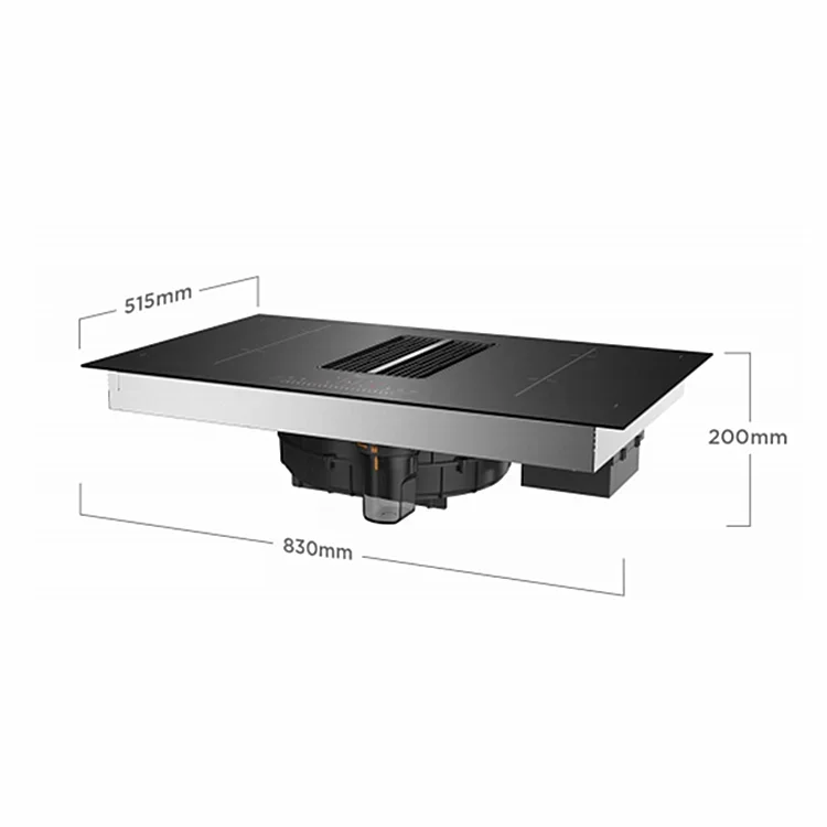 Built-in Tempered Glass Flow In Hood Downdraft Range Hood With Induction Cooker