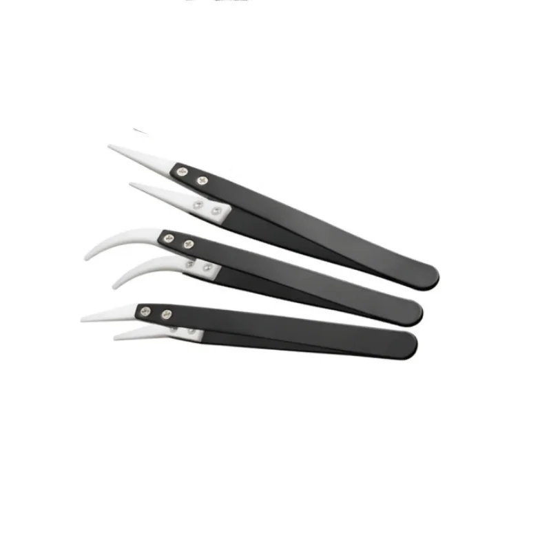 3pcs Ceramic Reverse Tweezers Non Conductive Anti-Static Heat Resistant Tweezers Little Curved/Big Curved/Straight Tweezer