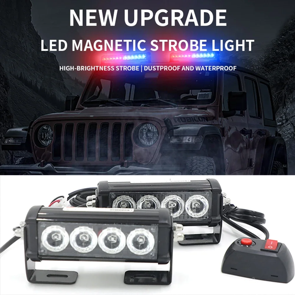 Car Emergency Warning Strobe Light Strip 8LED Remote Control Auto Daytime Running Police Lamp 2 In 1 12V 36W For Car Trucks Moto