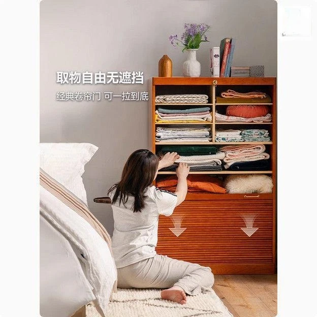 

Customizable solid wood rolling shutter door locker Nordic medieval classification storage floor bookcase