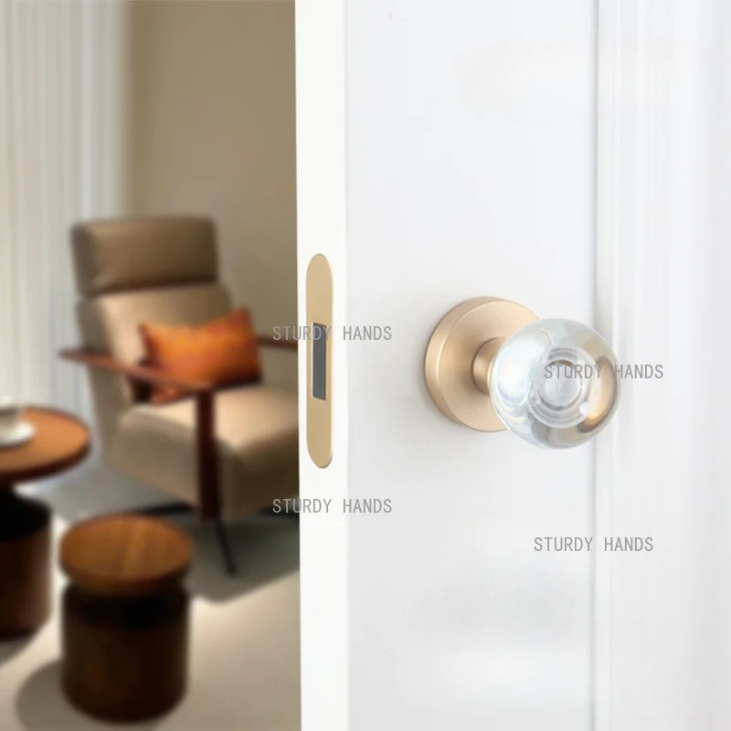 

1 set of glass silent door lock crystal handle single-sided indoor bedroom background wall hidden door lock