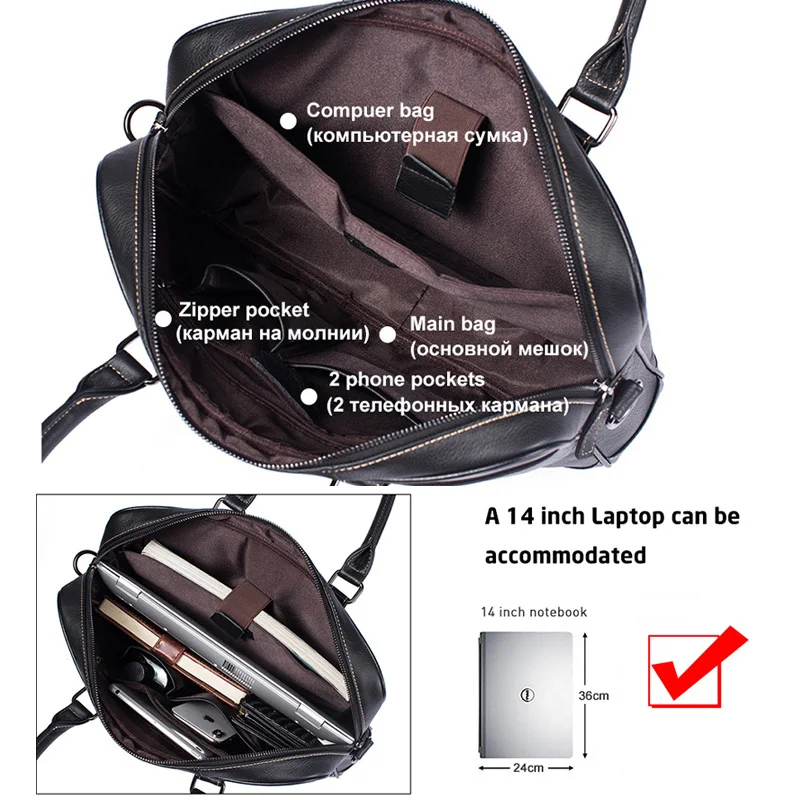 Sac à main en cuir véritable pour hommes d'affaires Mesenger, étui à bombes pour hommes, sac pour ordinateur portable 14 pouces, cuir de vachette souple, sac lancé au bureau, qualité