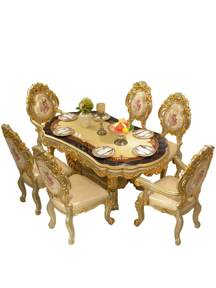 European-style oval dining table rectangular 1.8 m solid wood French villa luxury wood-surface dinning table 2 M Furniture