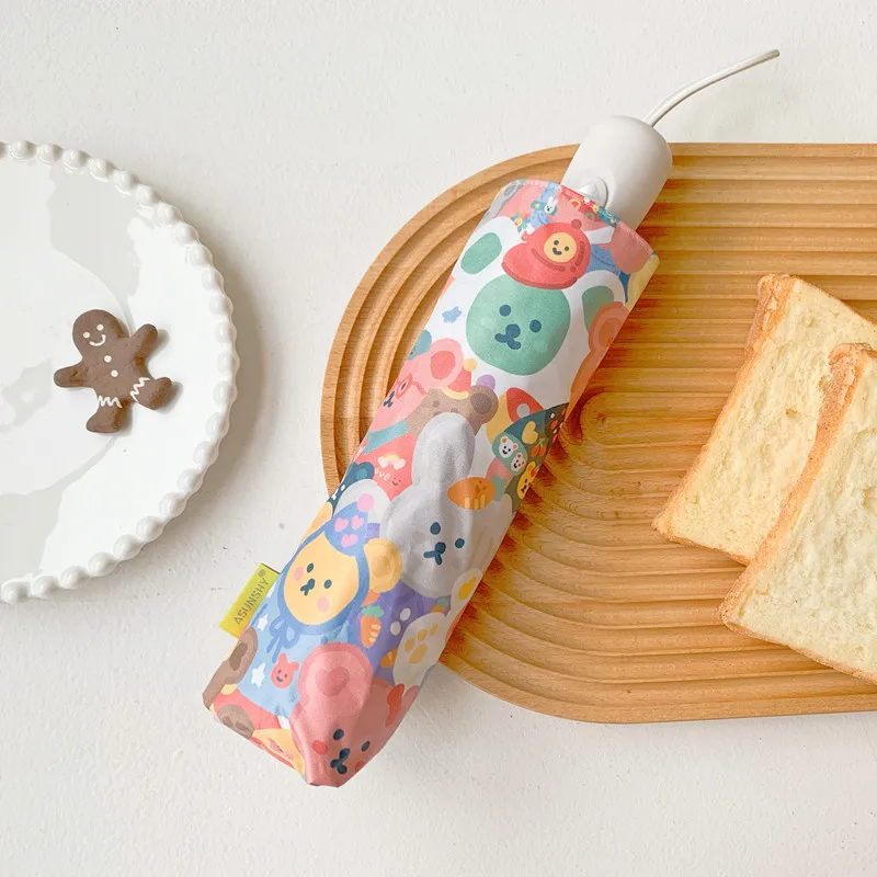 

Автоматический складной зонт от солнца и дождя с защитой от УФ-лучей, милым дизайном в виде медведя и кактуса, портативный, для женщин