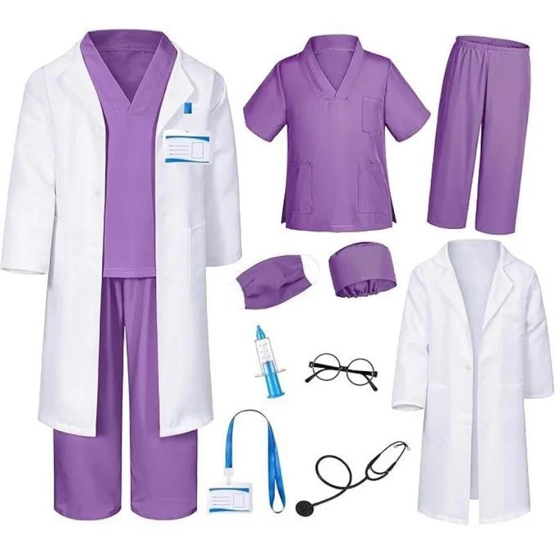 Juego de Disfraces de Médico para Niños, Bata Blanca, Estetoscopio, Bolsa de Juguetes, Disfraz de Cosplay