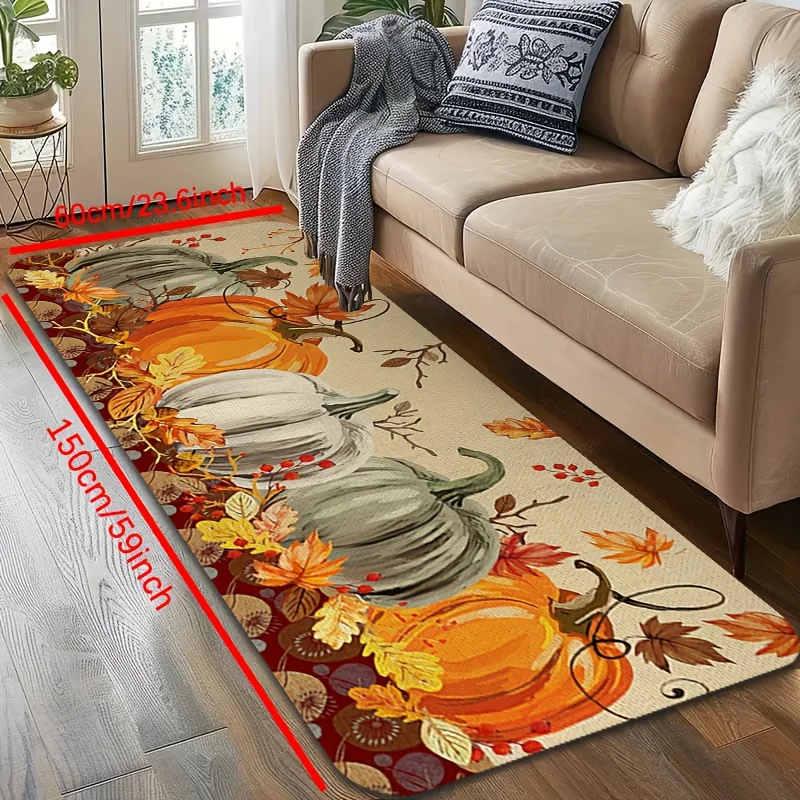 VIKAMA Autumn Harvest Pumpkin Hallway Runner Rug Red Berries Maple Leaf Non‑slip Floor Mat For Home Holiday Decoration Rug
