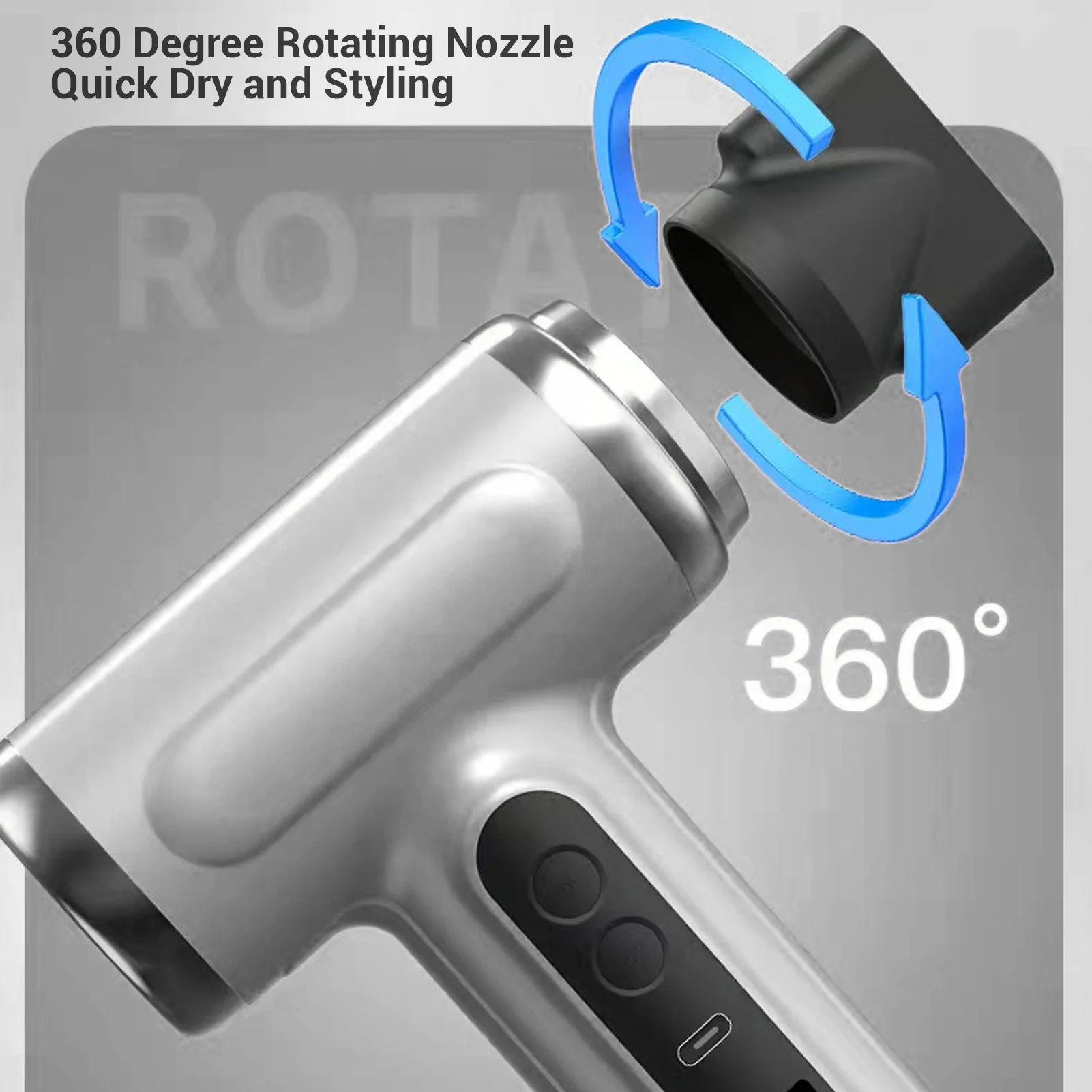 Cordless Hair Dryer 15600mAh Rechargeable Cold Hot Wind 200W Portable Blow Dryer for Travel Camping Grey Lightweight Blow Dryer