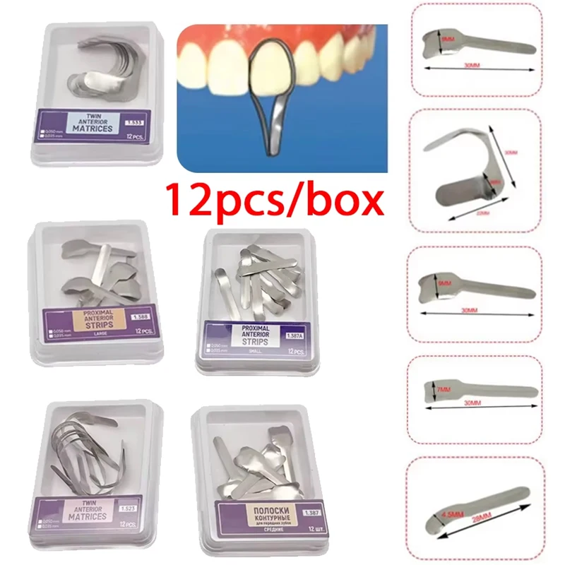 

Стоматологические проксимальные полоски, набор двойных передних матриц, матричные ленты из нержавеющей стали для реставрации зубов, стоматологические инструменты