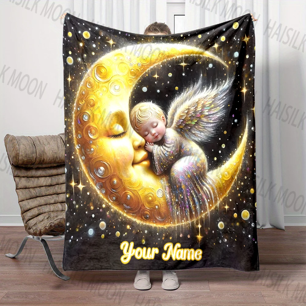 6 Sizes Customized Name Personalized Blanket Angel Print Warm and Comfortable Blanket for Adults and Children for Gifts