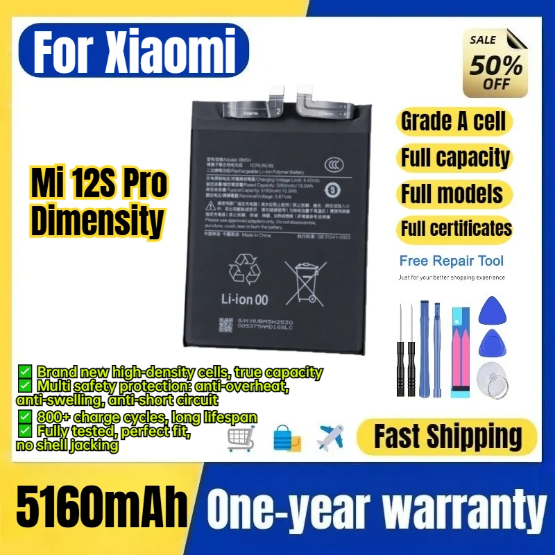 BM5H for Xiaomi Mi 12S Pro Dimensity Phone Battery 0 Cycle High Capacity Battery Replacement Bateria Grade A Cell with Tools