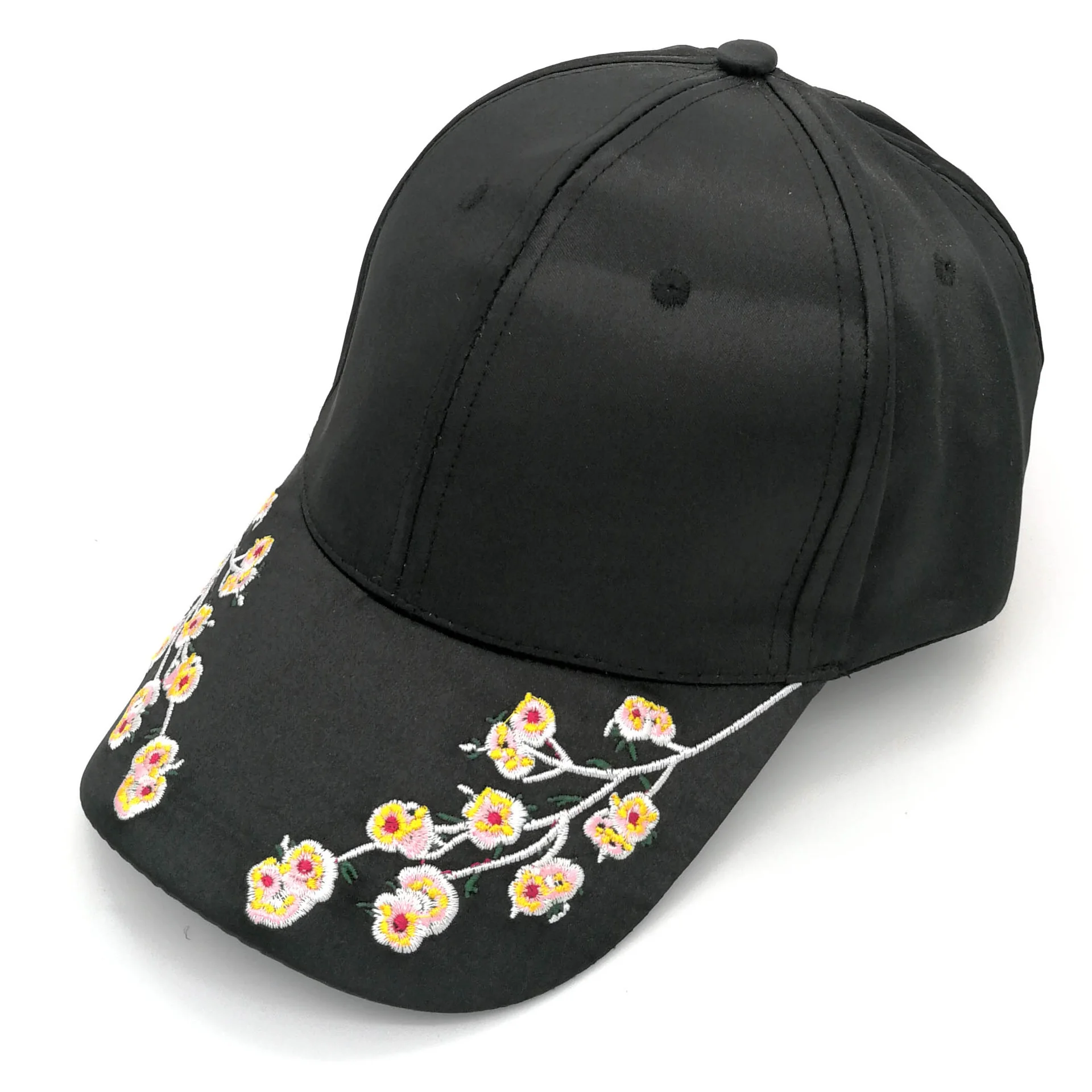 

Satin Flower baseball cap Vintage delicate embroidery plum blossom curved brim cap men's and women's cap