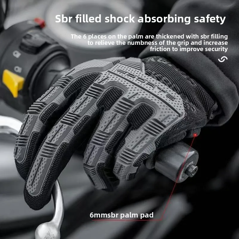 

Genuine Motorcycle Riding Gloves SBR Palm Support, Long Finger Silicone Thermal, Locomotive Outdoor Sports Equipment