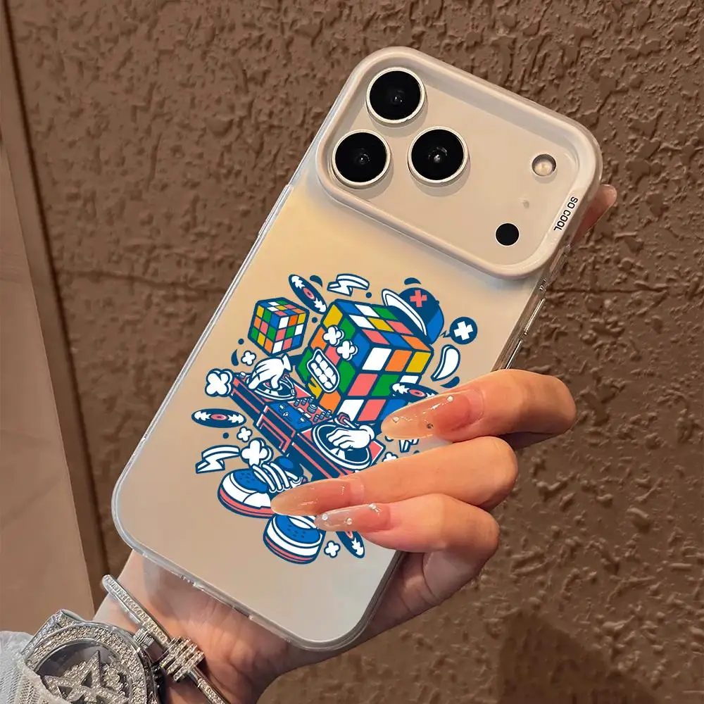 حافظة هاتف لهاتف آيفون 17 16 15 14 13 12 11 برو ماكس أسود أرجواني غير لامع ليزر معدني أورورا فوندا جرافيتي المكعب السحري