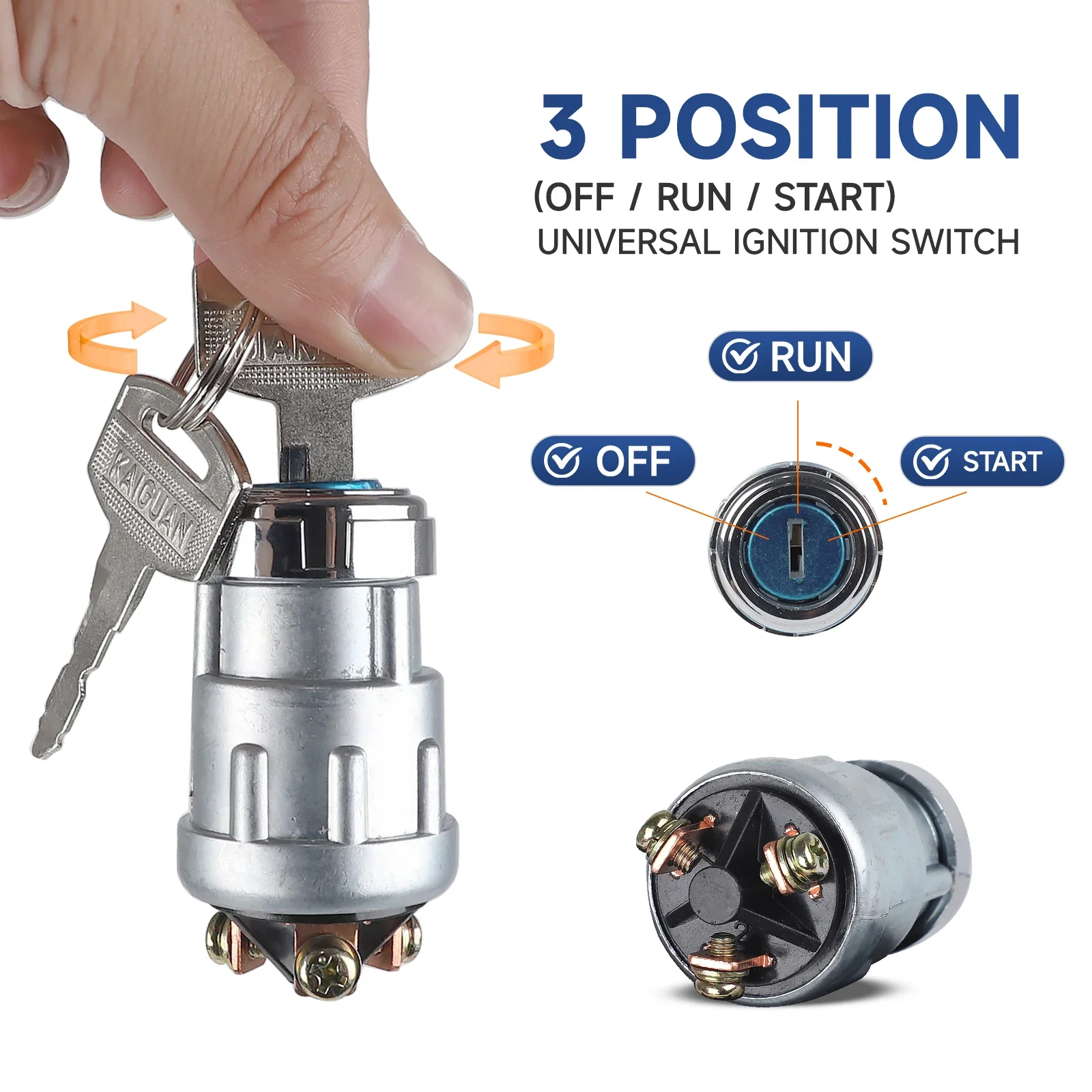 New Ignition Starter Switch With 12V 3 Position 3 Connection Terminal 2 Keys For Car Motorcycle Tractor Trailer Forklift Truck