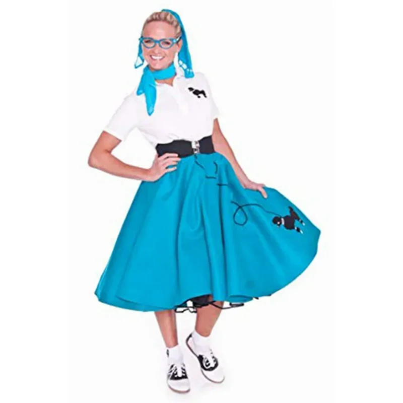 Adult 4 Piece Poodle Skirt for Adult Women Retro 60s 80s Women Grease Costume Halloween Disguise Party Clothes for Ladies