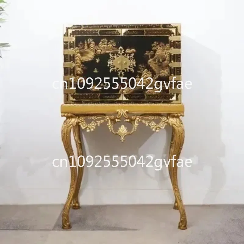 New Chinese Style Elm Gold Partition against the Wall a Long Narrow Table  Entrance Cabinet All Solid Wood Light Luxury Console