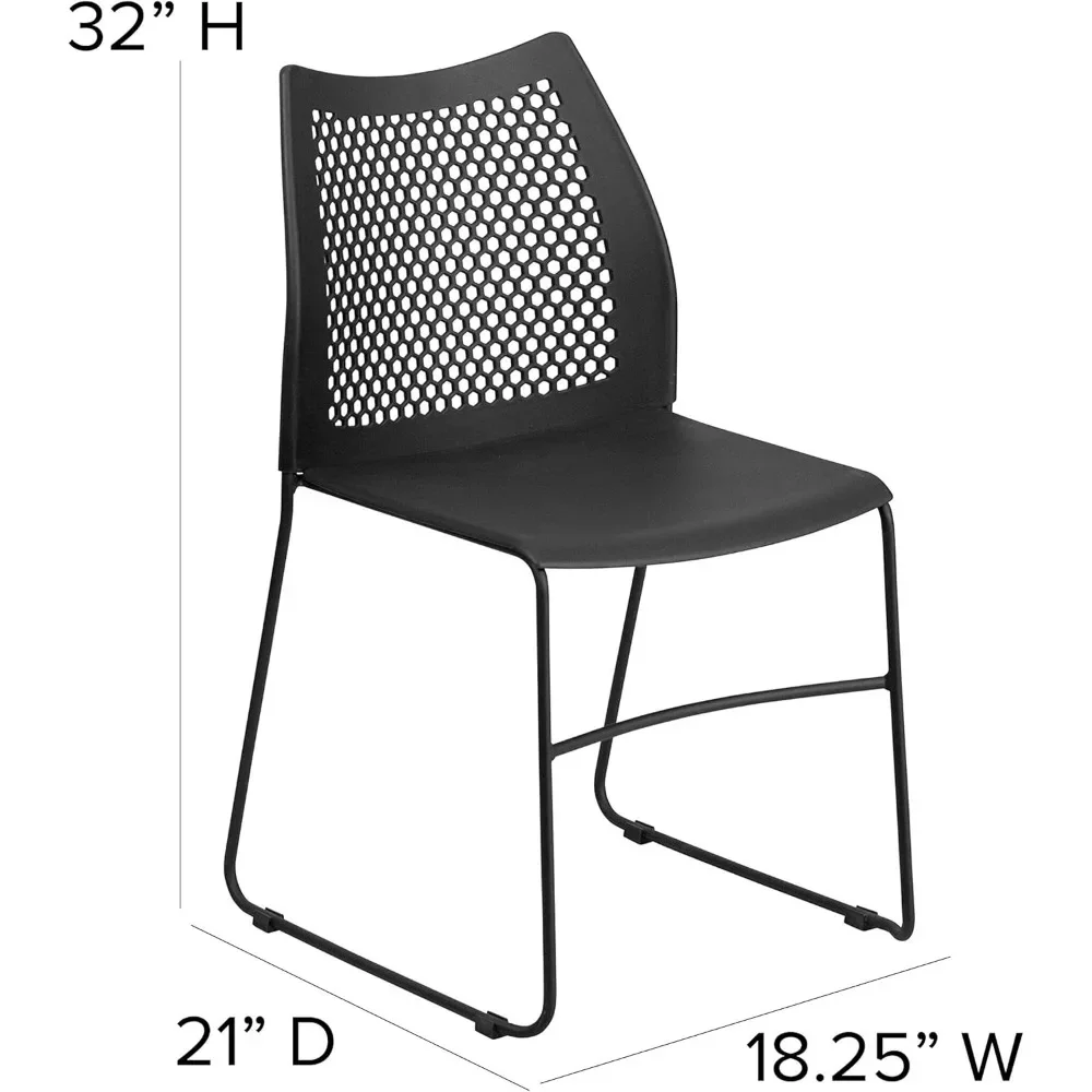 Wyprofilowane krzesła do holu z serii Hercules z oparciem o strukturze plastra miodu, ergonomiczne krzesła do układania w stosy dla biur, zestaw 5 sztuk, czarny