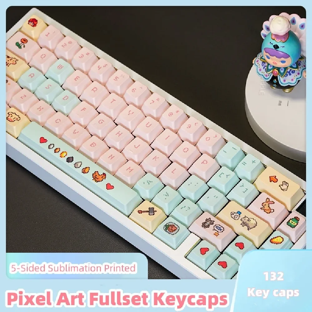 Full Set Pixel Art Game PBT Keycaps 132 Key 5 Side Dye Sub New Cherry Profile for 61/68/75/84/98/104-Key Layouts