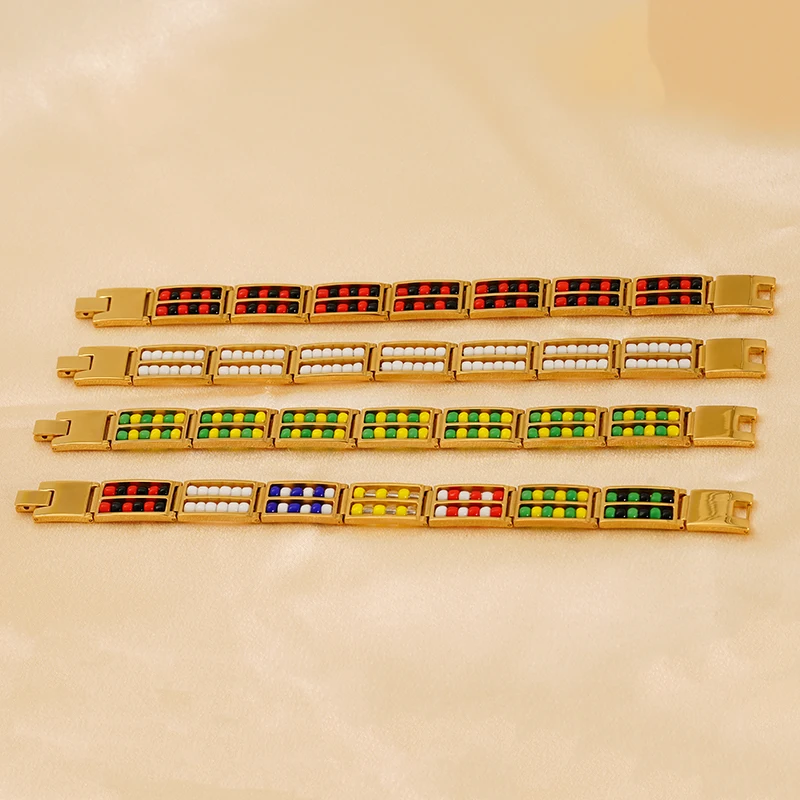 Dainty Double Layered  Two Sided Stainless Steel Beaded 18k Gold Plated Bracelet for Women Men Quality Jewelry Wholesale