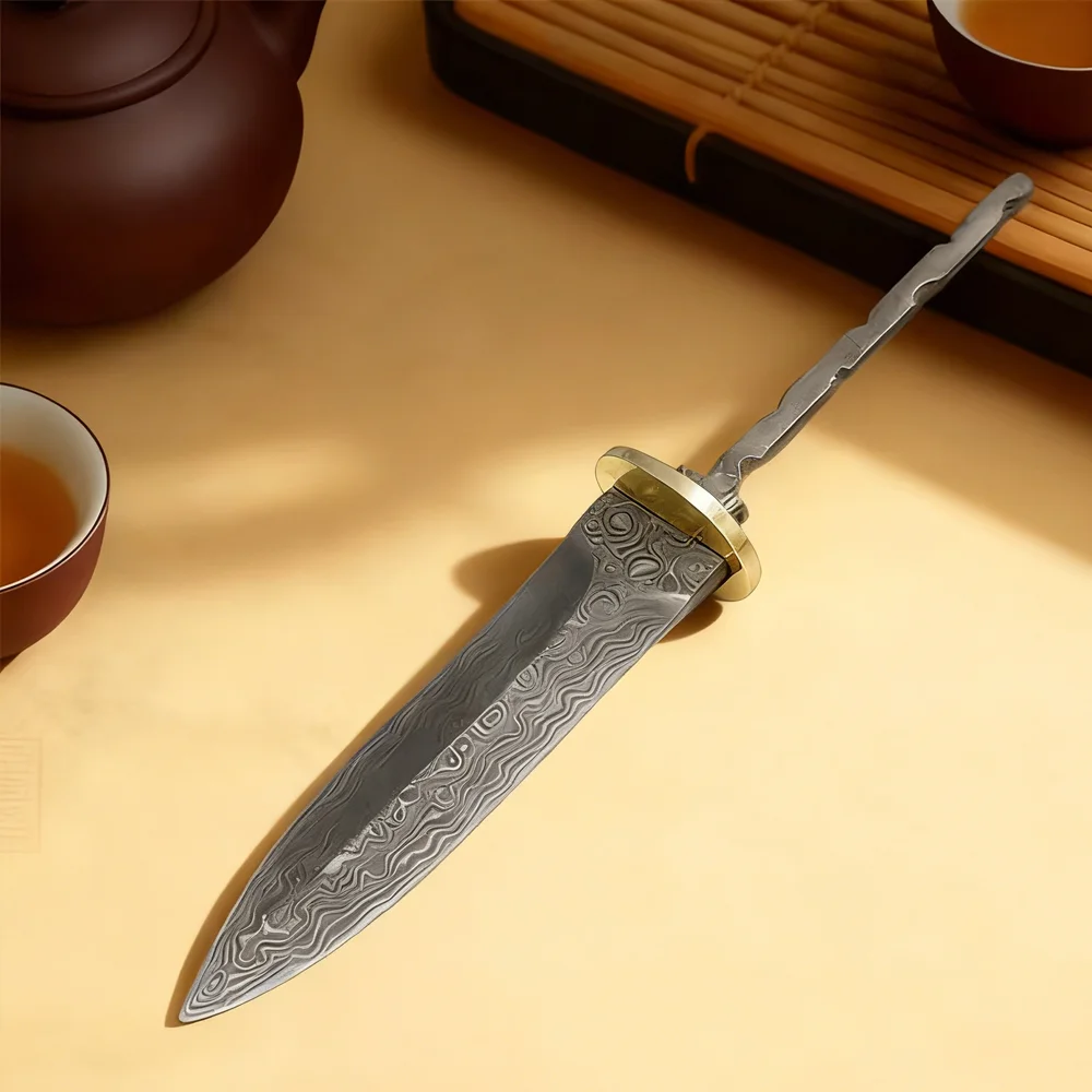 Damascus Steel Tea Knife Blank, Tea Sword Blank & Tea Shovel Blank - Large Straight Blade Blanks for DIY Crafting view 3