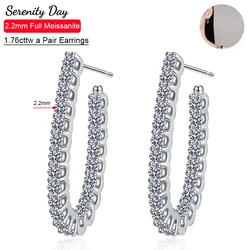 Serenity 1.76ct D Color Moissanite Hoop Earrings For Women Anniversary Gift 100% S925 Sterling Silver Stud Earrings Fine Jewelry