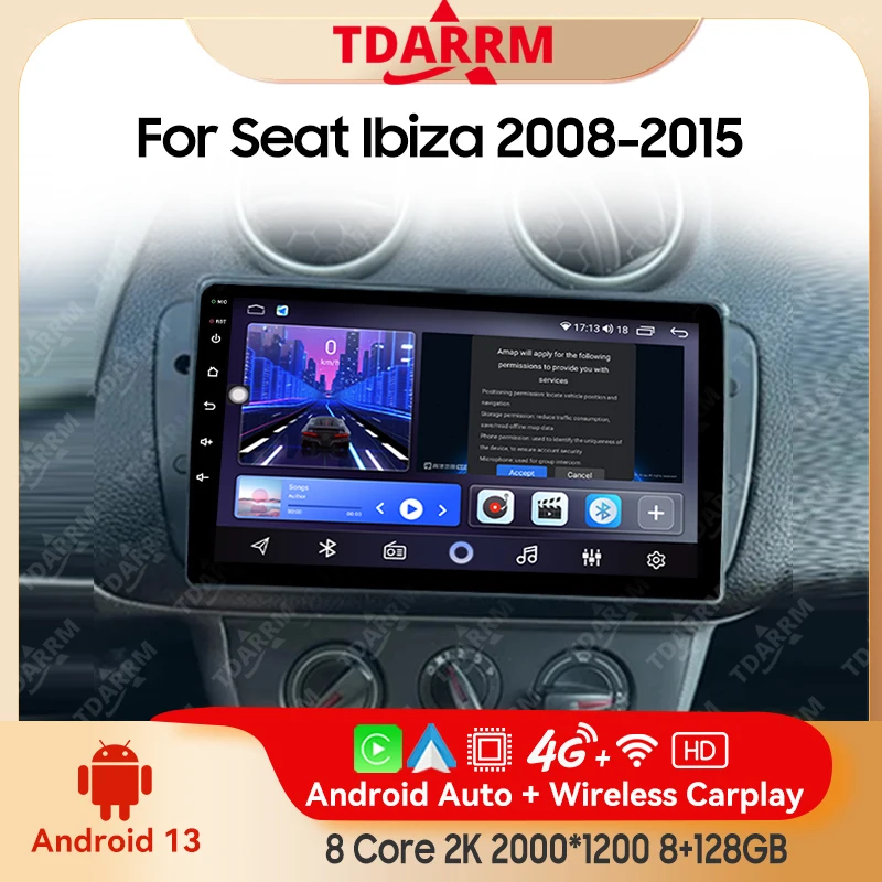 

TDARRM For Seat Ibiza MK4 6J 2008 -2015 2K QLED Car Radio CarPlay Android Auto Multimedia Player GPS Bluetooth WIFI 4G Head Unit