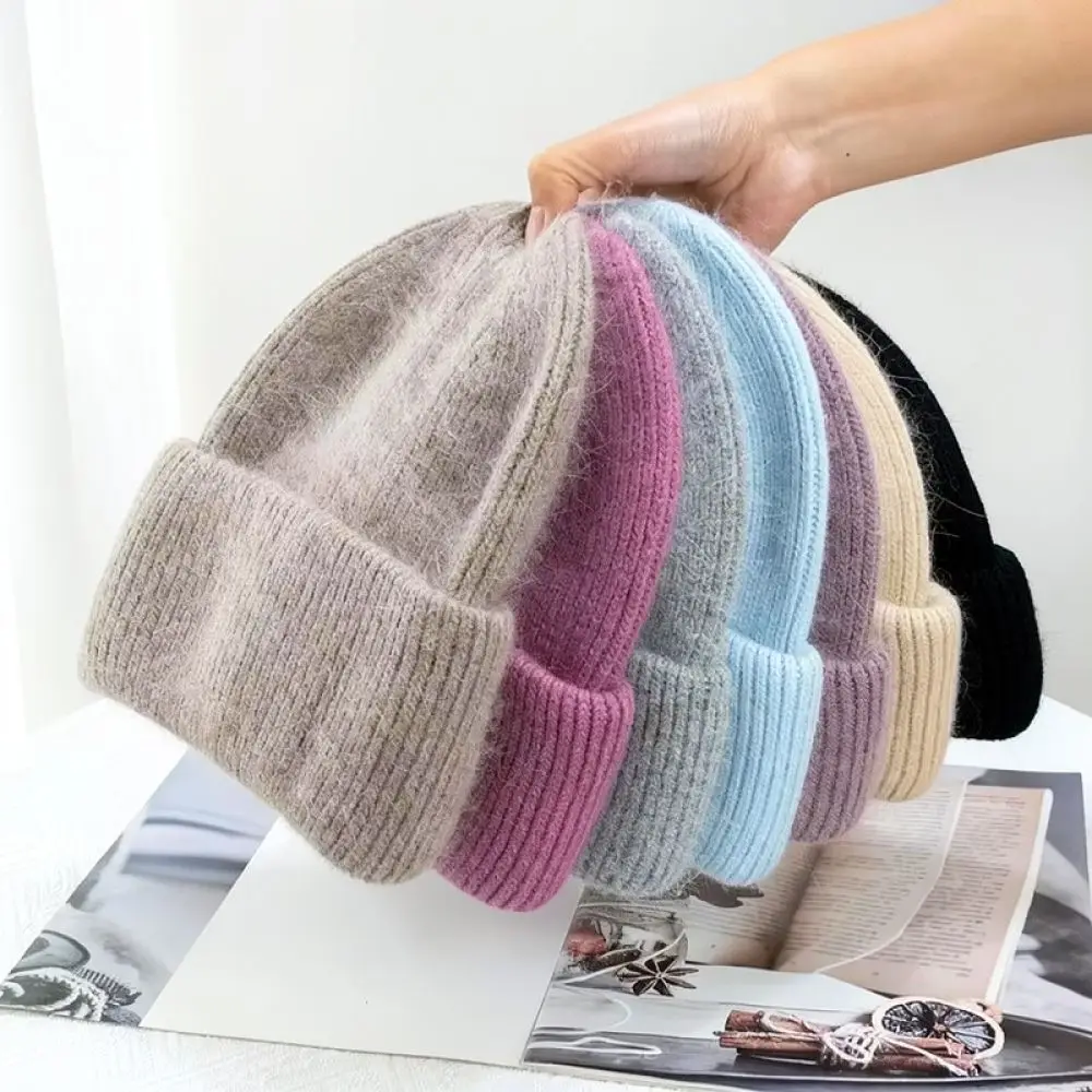 Women Winter Warm Knitted Beanie Cap Soft Cotton Elastic Headgear Casual Trendy Solid Color Daily Fashion Autumn Cute Accessory