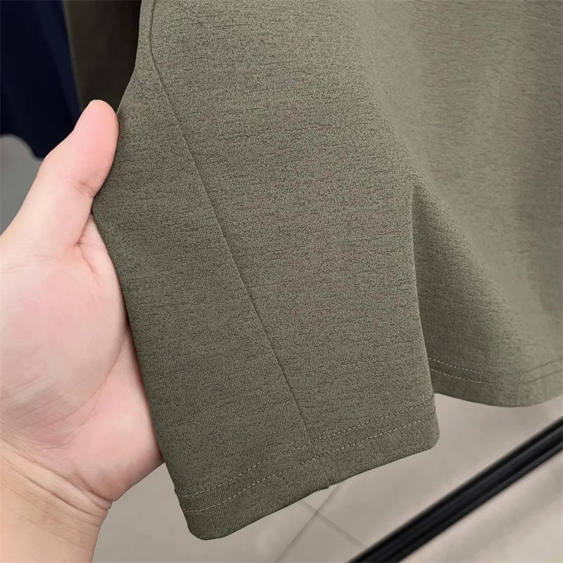 Neues Einfarbiges Herren-T-Shirt mit Stehkragen und Aufdruck, Herbst-Trend, Halber Reißverschluss, Langarm-Oberteil, Lässige Vielseitige Herrenbekleidung – Detail 6