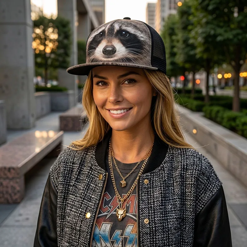 Raccoon Custom Baseball Caps Trash Panda Little Bandit Masky Mischief Gift Driver Peaked Hat Flat Brim Breathable Adjustable Cap 5