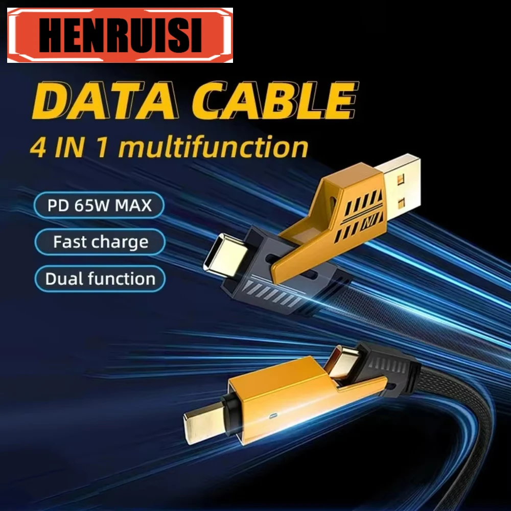 4 in 1 Machinery Fast Charging Data Cable Cord PD For iPhone 16 Samsung Xiaomi 65W USB Type C Multi Port Quick Charge Wire Line