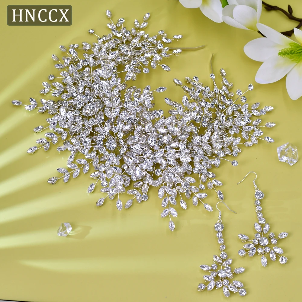 HNCCX Luxury Rhinestone Crown Hairband Bridal Wedding Elegant  Accessories Handmade Sparkling Crystal Woman Headwear CP385