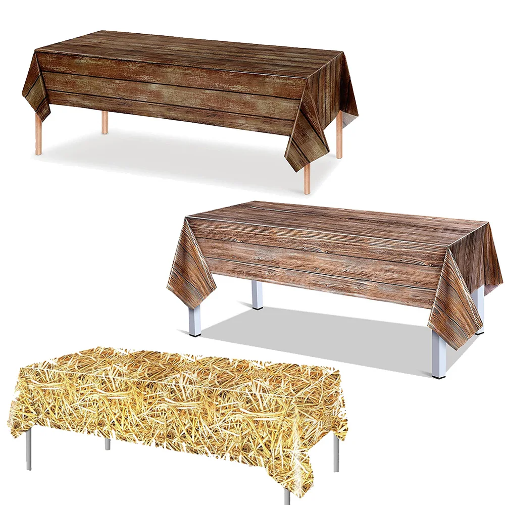 Straw Tablecover Rectangular Straw Wood Grain Table Cover Farm Hay Western Birthday Party Tablecloth Farm Party Decora Supplies