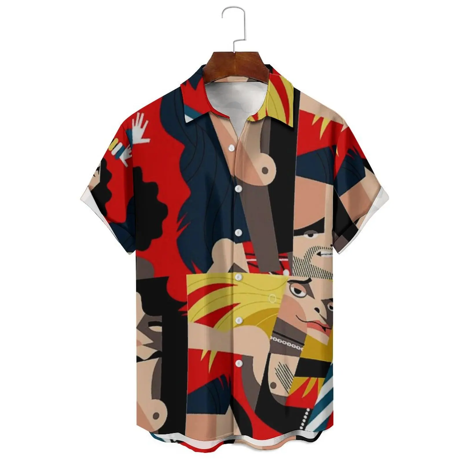 

Summer Loose Casual Fashion Men's/Women's Abstract Oil Painting Style Simple Pattern Printed Multi-Lapel Short-Sleeved Shirt