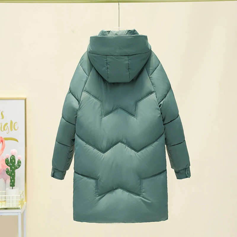 Women Winter Oversize Outwear Cotton Down Solid Hooded Coat Thickened Clothing Female Parkas Medium Long Casual Jacket Top 2024