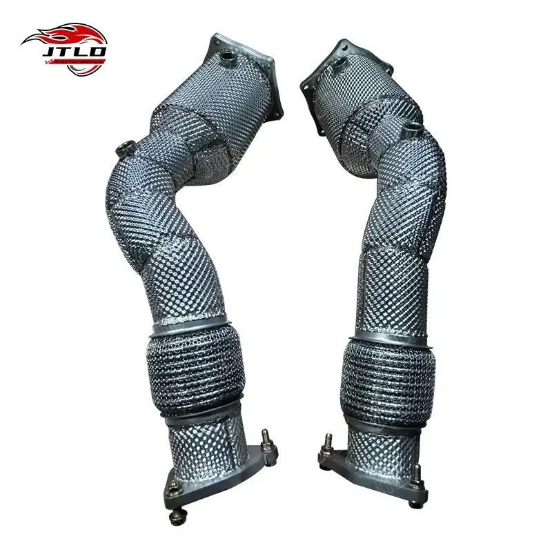 JTLD High Quality 304 Stainless Steel 1.5mm Thick Heat Shield Finish Exhaust Downpipe for Porsche Cayenne 958/958.1/958.2