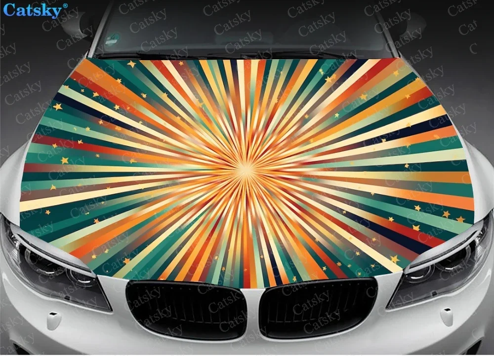 Radiating Starburst Pattern Car Hood Vinyl Stickers Wrap Vinyl Film Engine Cover Decals Sticker on Car Auto Accessories