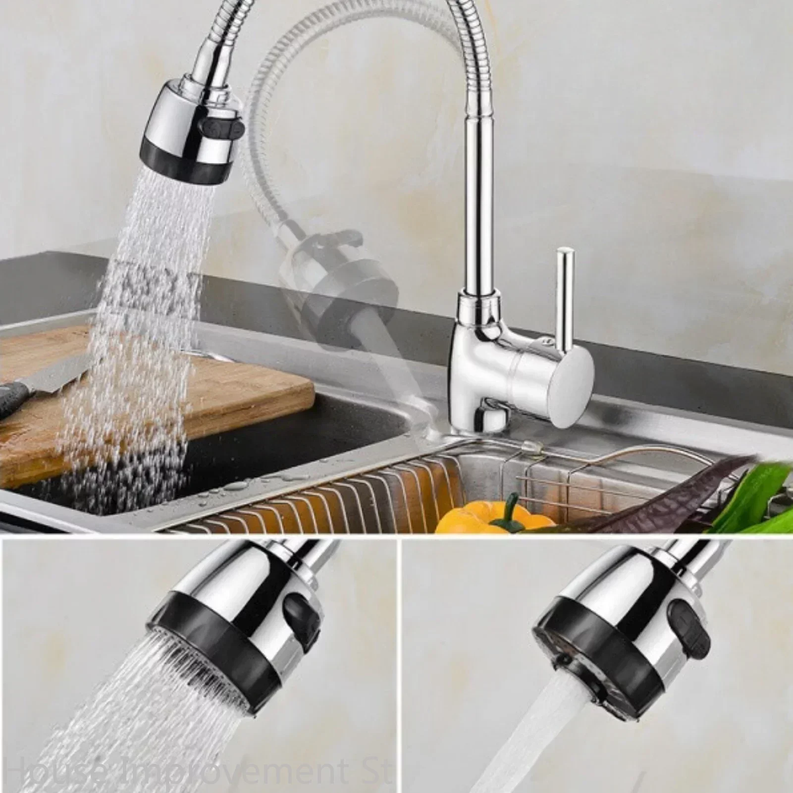 360 Degree Rotation Deck Mounted Kitchen Laundry Stainless Steel Faucet Sprayer Kitchen Sink Mixer Tap Stream Sprayer Head