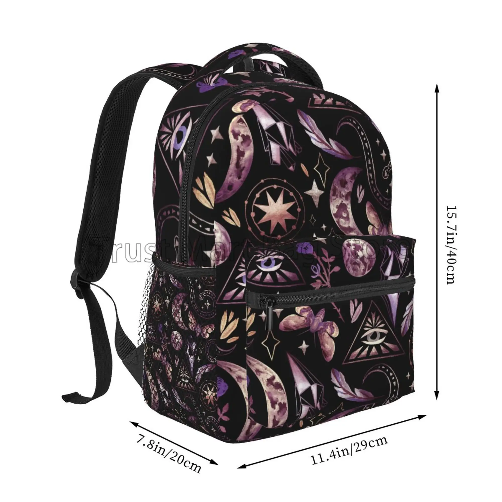 School Backpack Tarot Moon Butterfly Magic Goth Student Bookbag Durable Casual Daypack College Lightweight Hiking Travel Bag