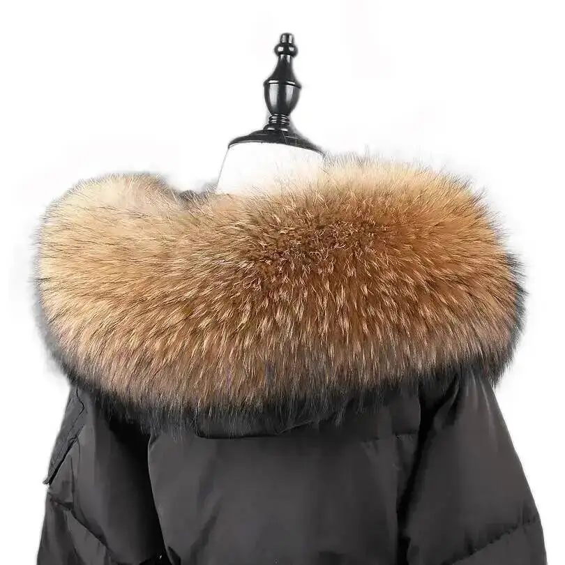 100% Real Natural Raccoon Fur Scarf Women Winter Fashion Luxury Warm High Quality Fur Collar For Coat Strip Hooded Large Muffler
