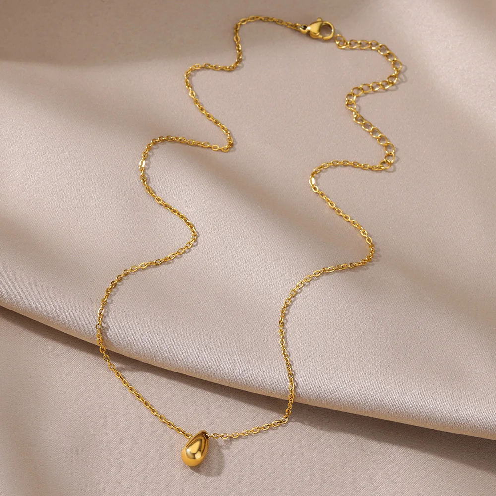Necklace for Women Stainless Steel Gold Color Water Drop Pendant Necklaces Y2K Accessories Choker Vintage Waterproof Jewelry image 5