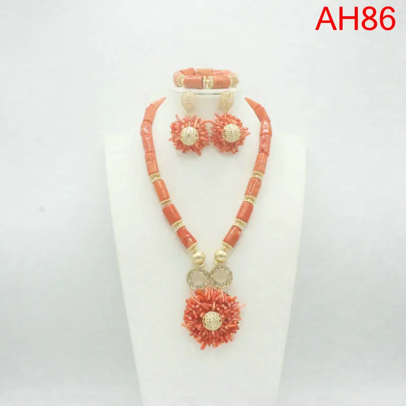 مجموعة مجوهرات الأزياء الأفريقية النيجيرية الزفاف المرجان الحقيقي الخرز مجموعة مجوهرات #2