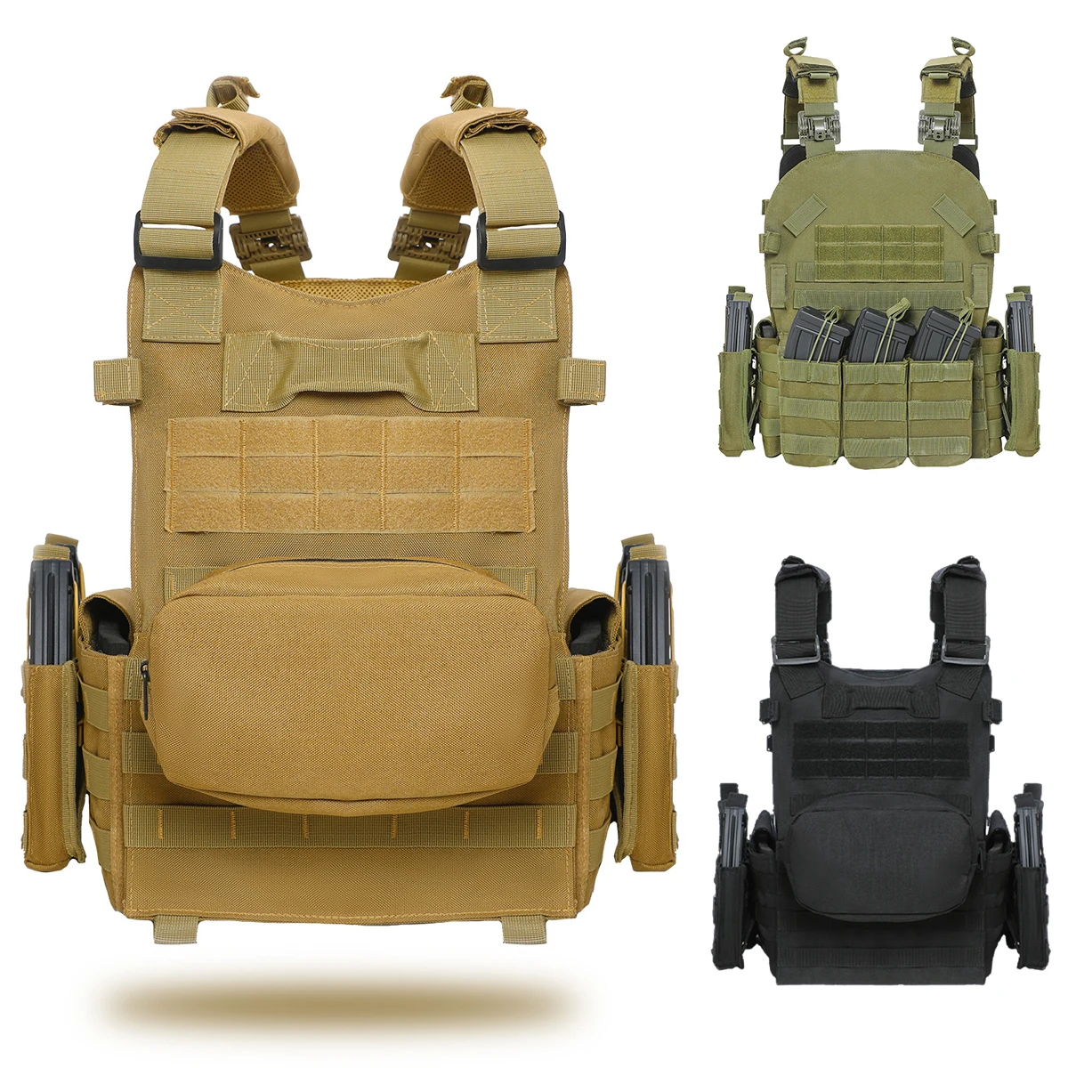 

Tactical Quick-Release Vest with Magazine Pouch Multi Adjustable Military Chest Mount for Outdoor Hunting Airsoft Shooting Gear