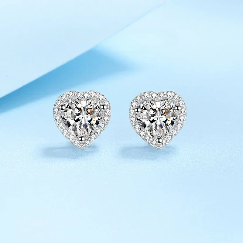 

Luxury Fine Jewelry Platinum PT950 with GRA 0.5/1/2CT D Color Moissanite Diamond Unusual Heart Halo Stud Earrings Women Wedding
