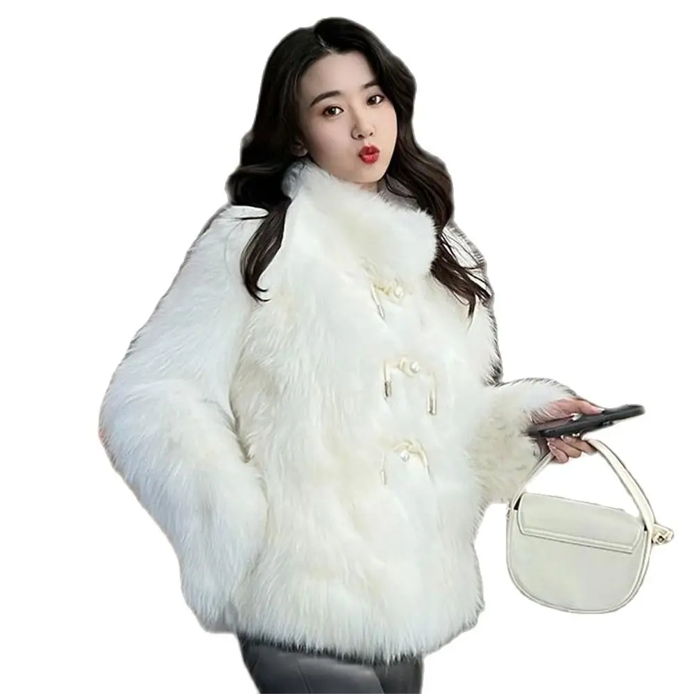 Elegant Lmitation Foxขนสัตว์ผู้หญิงเสื้อกันหนาวฤดูหนาว2024หนาOuterwear Furry Faux Fur Jacketเสื้อผ้าอุ่นเสื้อ