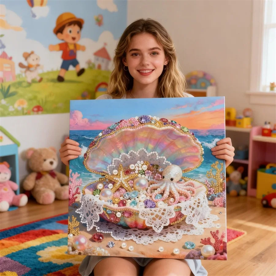 

5D DIY декоративный набор для рисования жемчугом с рамкой, украшение в виде ракушки, сделай сам, инопланетянин, алмазная мозаика, художественный подарок, поделки, настенное украшение для дома