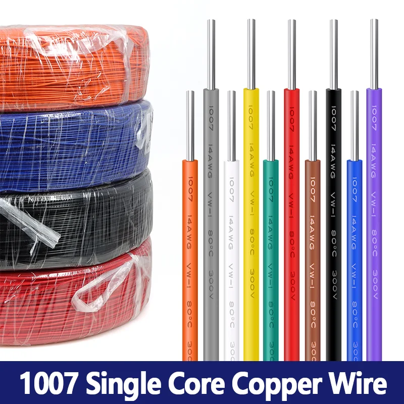 1007 Single Core Wire 3/5/10M 26 24 22 20 18 16 14 AWG Tinned Copper PVC Insulated Solid Electric Cable Hookup Wiring