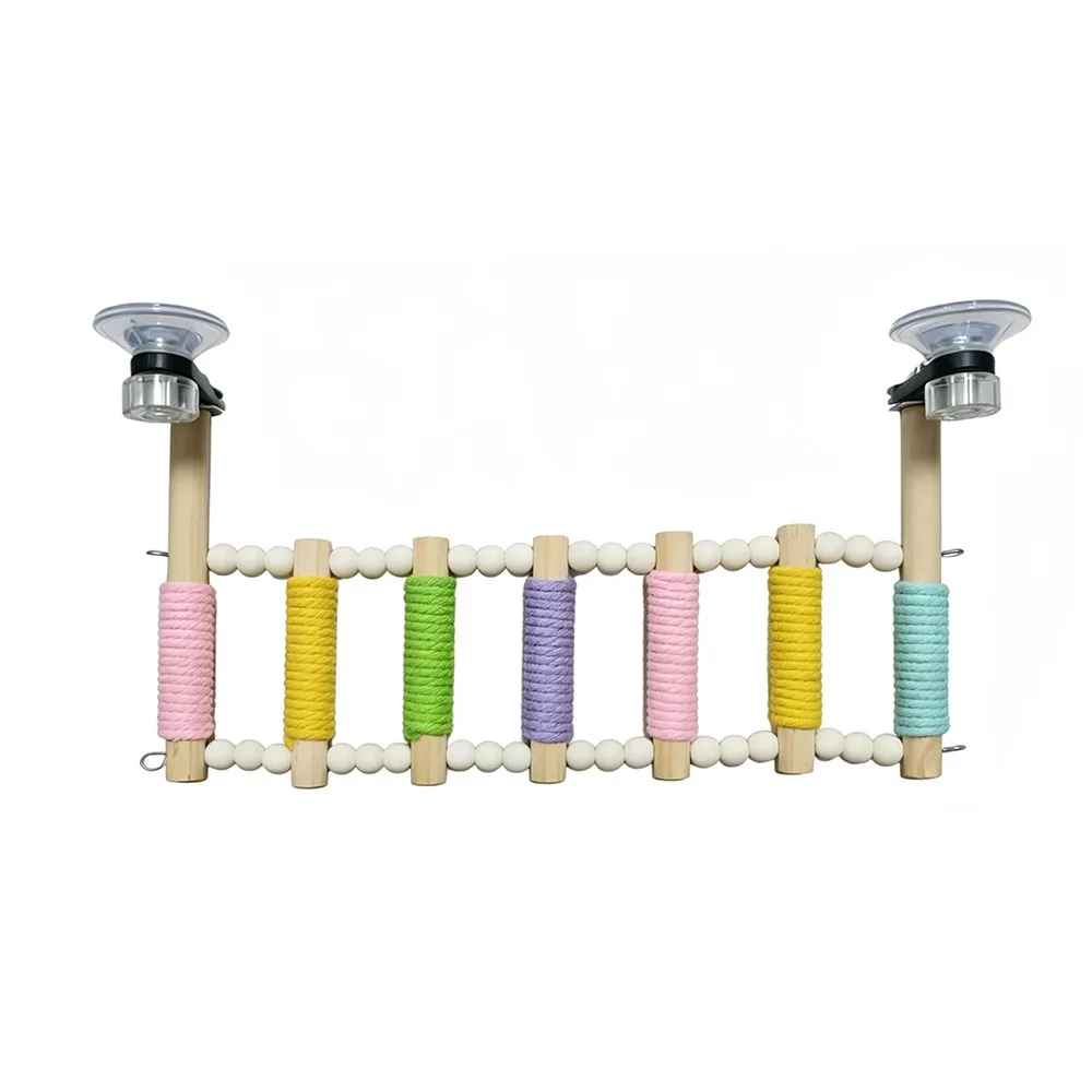 Colorful Bird Cotton Rope Ladder 5/6/7/8//9/10 Steps Cotton Rope Wrapped Wooden Bird Perch Anti-anxiety Wear Resistant