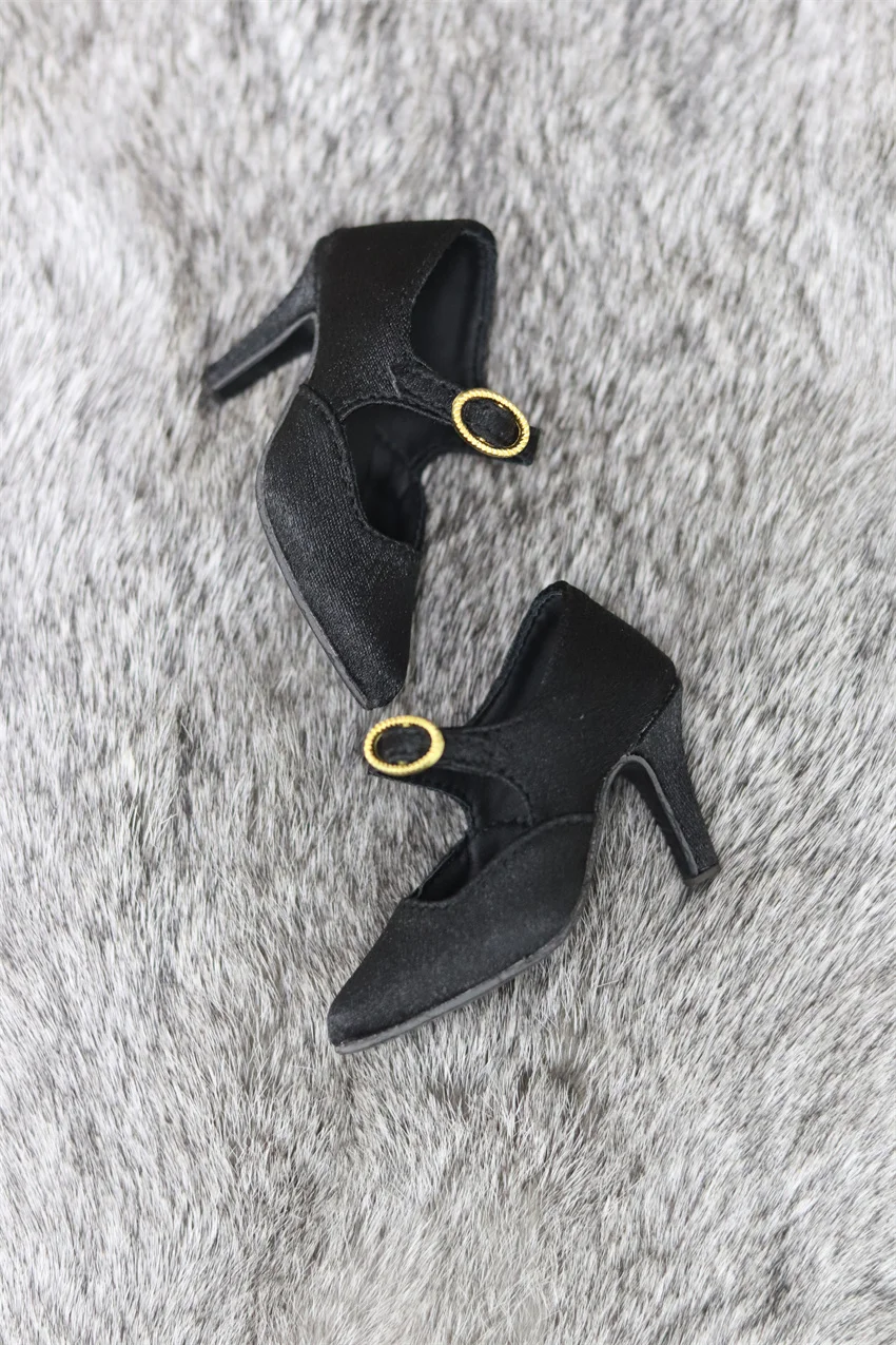 

BJD 1/3 SDGR/AS Vintage Daily Golden Round Buckle Heels Doll Toy Shoes Girls Pointy Real Silk Satin Black Gifts Doll Accessories