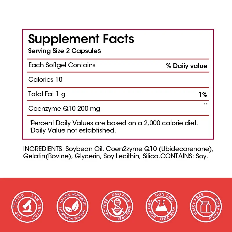 Coenzyme Q10 Capsules 200mg -Provide Energy, Support Heart and Cardiovascular Health, Promote Metabolism, Anti-oxidation